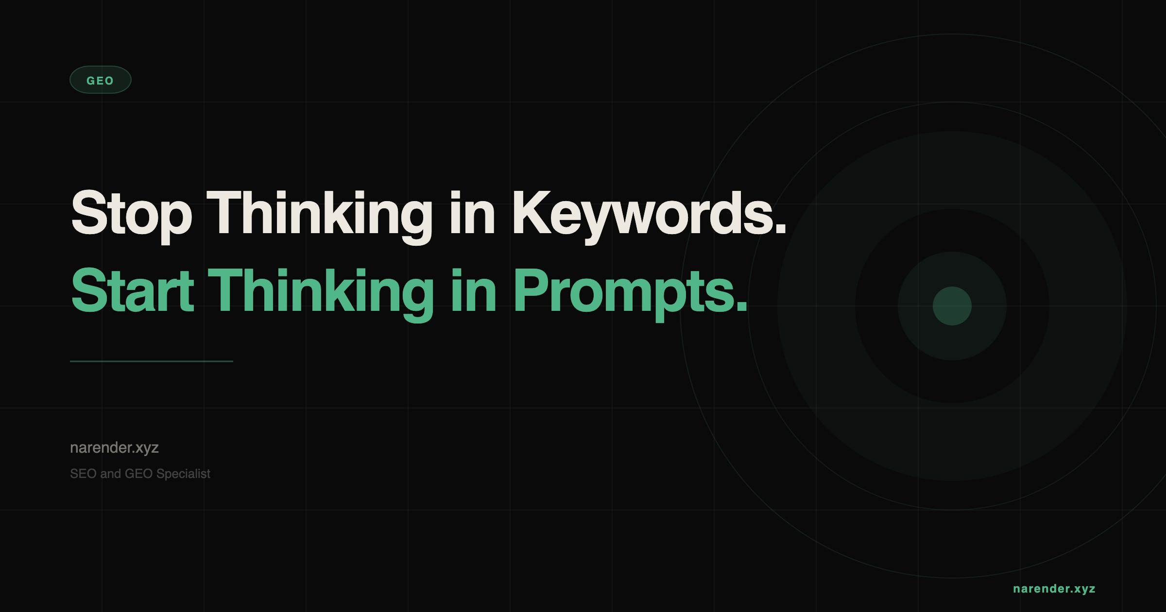 A split screen illustration showing a magnifying glass over a traditional keyword list on the left and a glowing AI chat interface with a conversational prompt on the right, representing the shift from keywords to prompts
